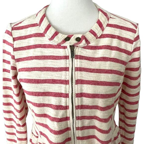 Free People Women's White Red Stripe Long Sleeve Full Zip Peplum Jacket SMALL - Picture 8 of 12